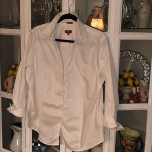 Vintage Talbots White Stretch Cotton Sateen Shirt